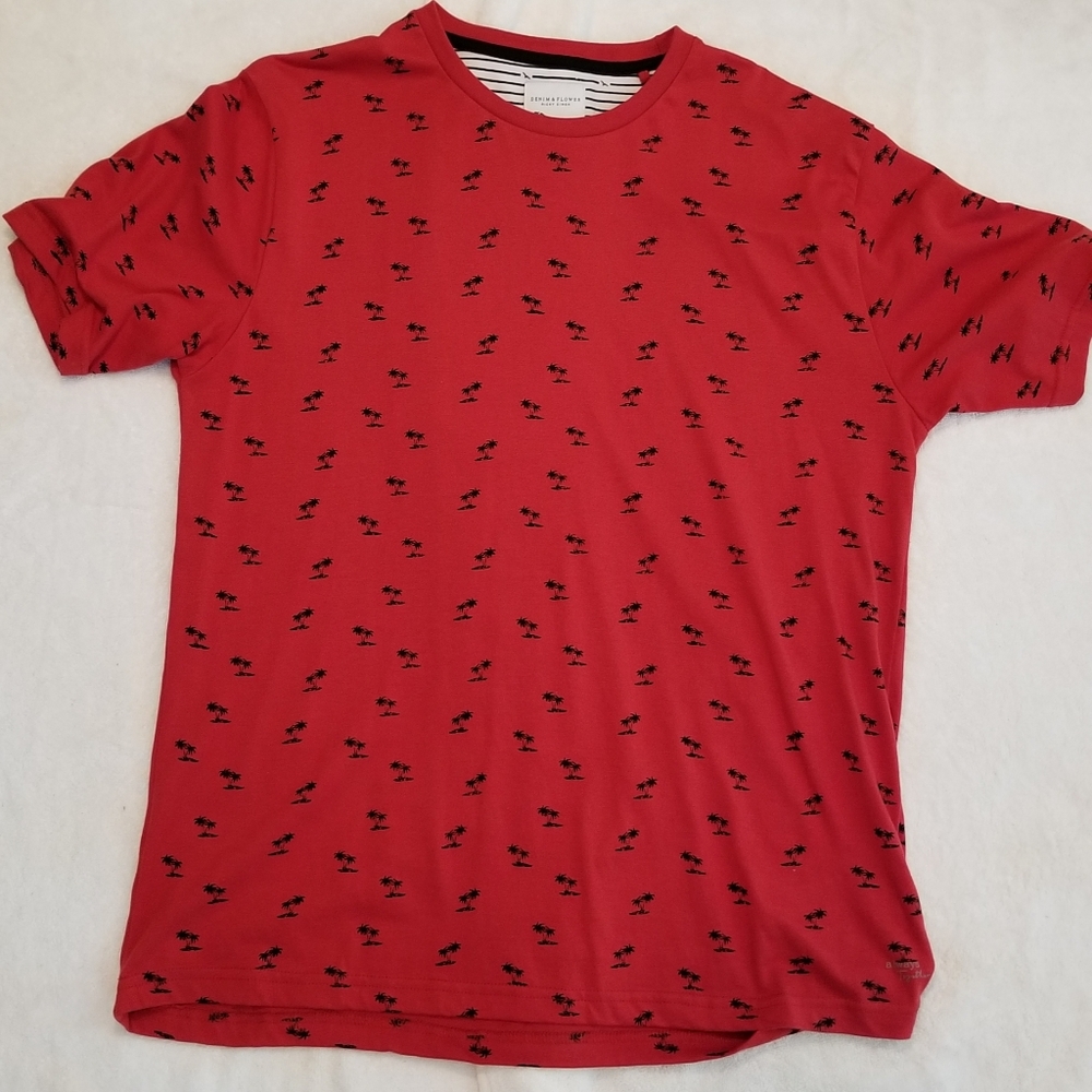 Palm pattern denim & flowers xl t-shirt